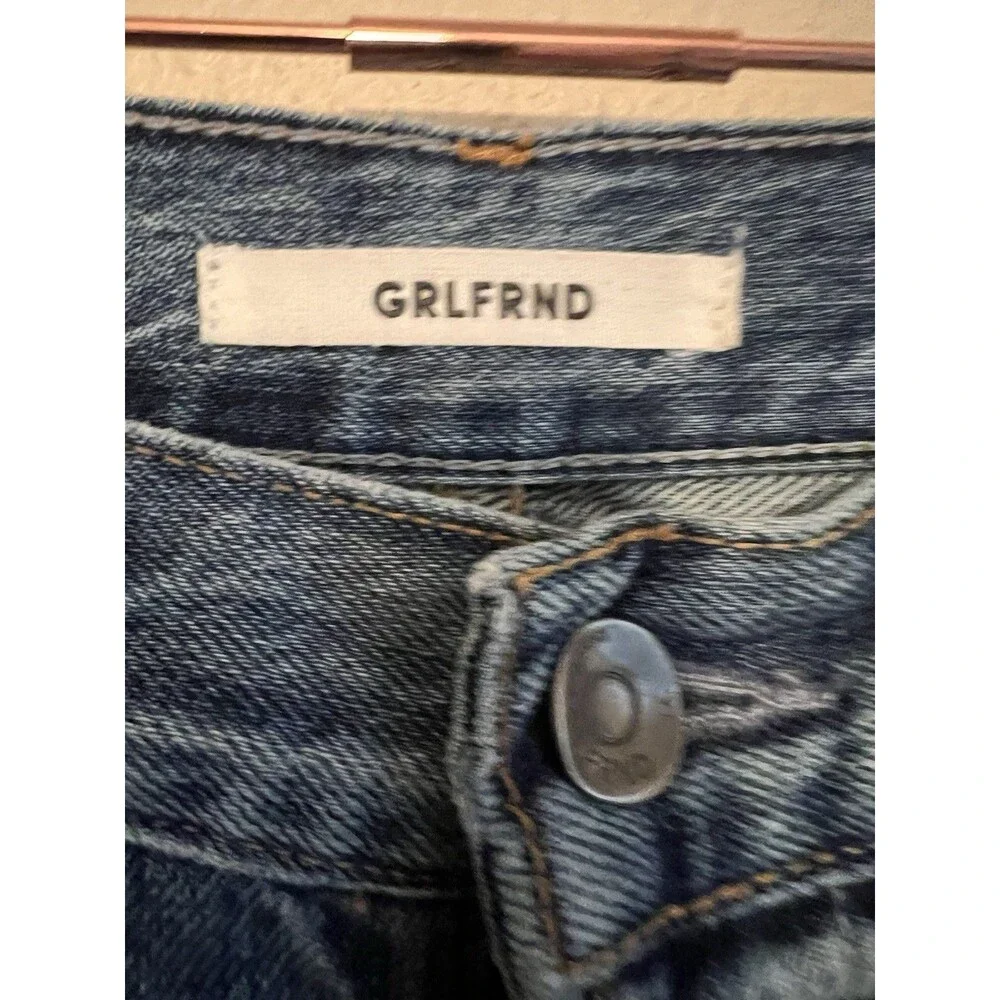 Grlfrnd Denim Blue Jeans Karolina Dark Wash Size 24 Raw Hem‎ Forget Me Never